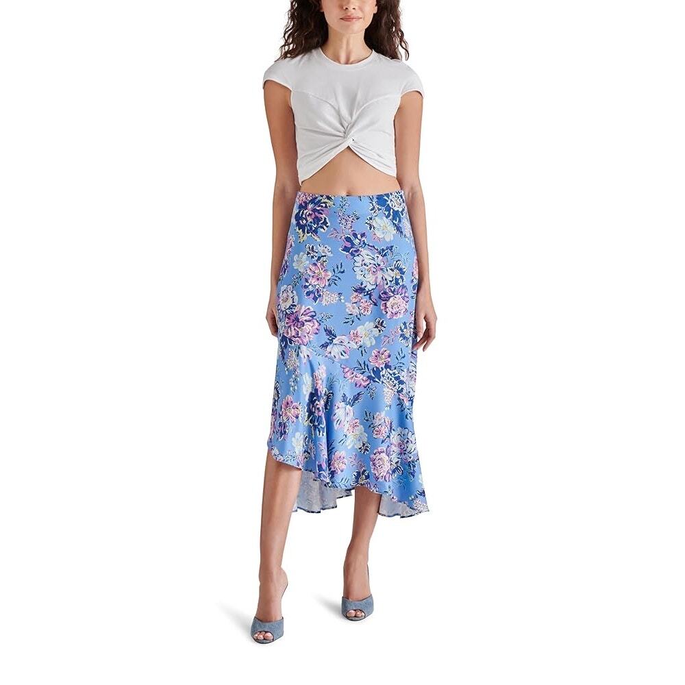 Steve Madden NWT Saskia Floral Asymmetric Midi Skirt Azure Blue XS Cottagecore